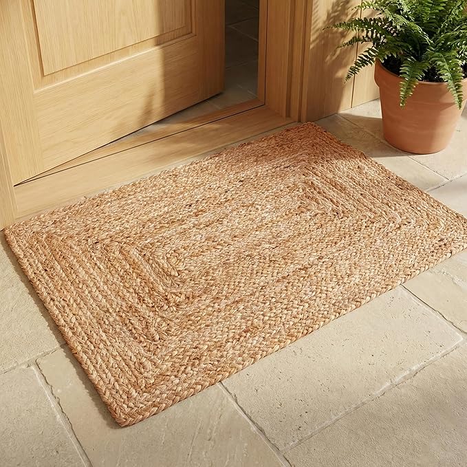 Hausattire Hand Woven Jute Braided Rug, 2'x3' – Natural, Reversible Boho Entry Area Rugs for Kitchen, Living Room I Farmhouse Indoor Outdoor Decorative Floor Rug, 24x36 Inches