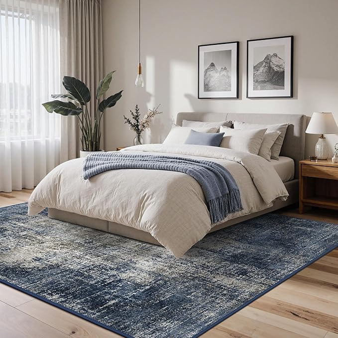 BEIMO Area Rugs 9x12 for Living Room Bedroom, Modern Abstract Machine Washable Rug, Large Soft Low Pile Floor Carpet with Non Slip Backing for Dining Room, Blue&Gray