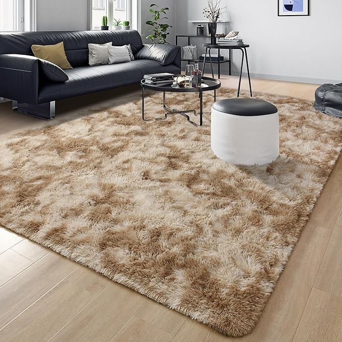 Tepook Area Rugs 9x12 for Living Room, Super Soft Fluffy Rugs for Bedroom, Modern Shaggy Rug Fuzzy Carpets for Kids, Plush Indoor Nursery Home Decor Rug with Non-Slip Bottom, Tie-Dyed Beige
