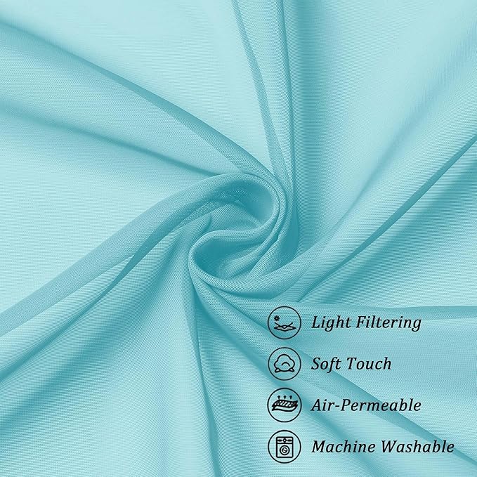 Chyhomenyc Sheer Aqua Curtains 90 inches Long 2 Panels, Light Filtering Soft Airy Solid Elegant Voile Window Treatment Drapes for Bedroom Living Room, 42Wx90L Inches