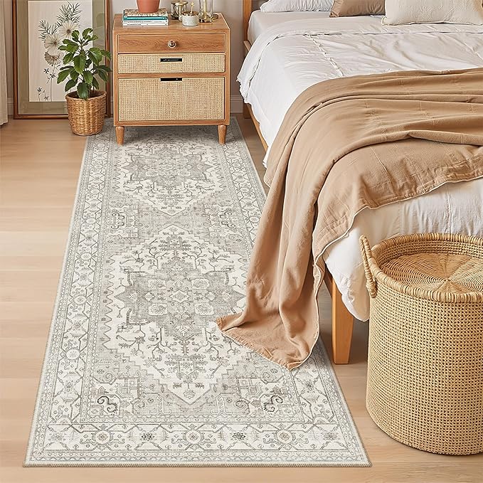Madane Hallway Runner 3x8, Kitchen Rugs Washable Entryway Rug 8ft Vintage Kitchen Runners Non Slip Indoor Area Rug Farmhouse Carpet Runner for Bathroom Living Room Bedroom (3 X 8, Beige/Brown)