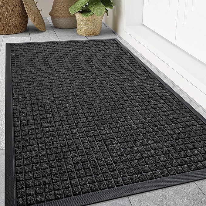 Smiry Front Door Mat Outside Entrance, Heavy Duty Natural Rubber Doormat, Non Slip, Trap Dirt and Moisture, Easy Clean, Low Profile Welcome Floor Mats for Indoor Outdoor Entry, 70x46.5 Inch, Black