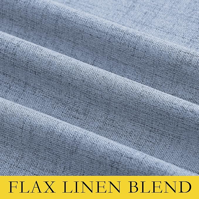 NICETOWN Stone Blue Vintage Linen 100% Blackout Curtains for Living Room, Thermal Insulated Curtains 63" Long, Noise Reducing Window Treatment Drapes for Hall Room, 52" Wide Per Panel, Set of 2