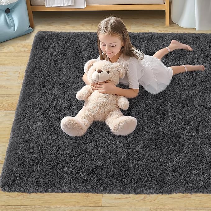 Pionblank Large Rug for Living Room 6x9 Feet, Modern Soft Shag Area Rug, Plush Fuzzy Carpet for Bedroom Girls Boys Room Home Nursery Teens Dorm Decor, Charcoal Grey