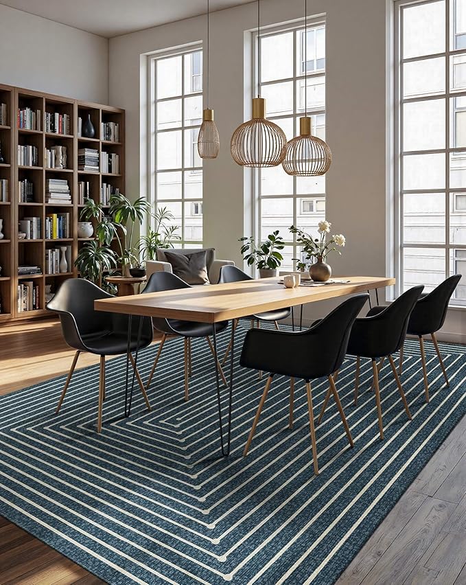 Latte&Fog 6x9 Area Rugs for Living Room Bedroom, Blue Modern Abstract Washable Rug, Boho Non Slip Low Pile Carpet for Indoor Dining Room, Dorm, Classroom, College Dorm, Farmhouse and Kids Room - Blue