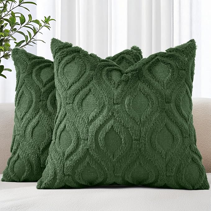 decorUhome Throw Pillow Covers 16x16 Inch Set of 2, Soft Plush Faux Wool Forest Elf Solid Couch Pillow Covers, Accent Farmhouse Neutral Square Pillow Cases for Sofa Bed Living Room
