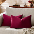 GIGIZAZA Burgundy Velvet Pillow Covers: Pack of 2 Lumbar Throw Pillows Soft Solid Covers - Decorative 12x20 Couch Small Cushion Covers Used for Chrismas Room Decor,Living Room,Bedroom