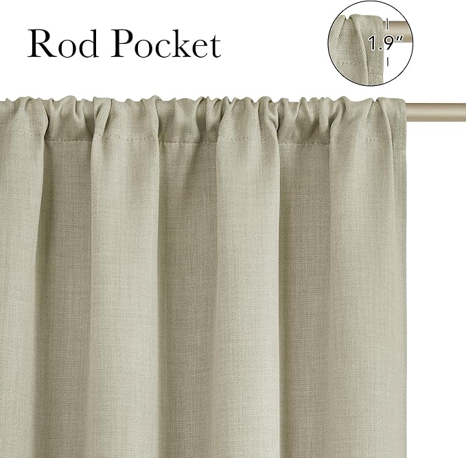 NICETOWN Beige Faux Linen Room Darkening Rod Pocket Curtains 63 inch Length, W42 x L63, Light Blocking Thermal Insulated Noise Reducing Drapes for Bedroom Living Room Farmhouse Decor, 2 Panels