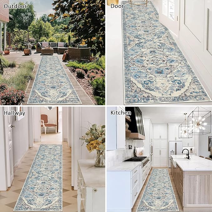 HEBE Hallway Runner Rug 2'x8' Washable Vintage Distressed Area Rugs Non Slip Laundry Rug Runner Boho Floor Carpet Runners for Hallways Entryway Laundry Room Kitchen Bathroom
