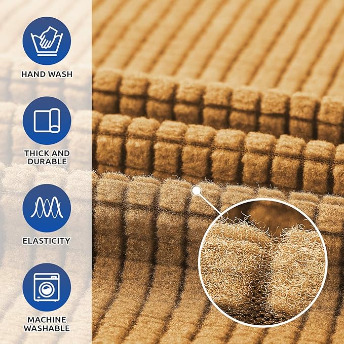 KEKUOU Stretch Single Sofa Slipcover 1 Piece Couch Sofa Cover (31"-55") Furniture Protector 1 Seater Sofa with Elastic Bottom for Kids,Pet.Jacquard Small Checked Pattern Fabric(Small,Golden)