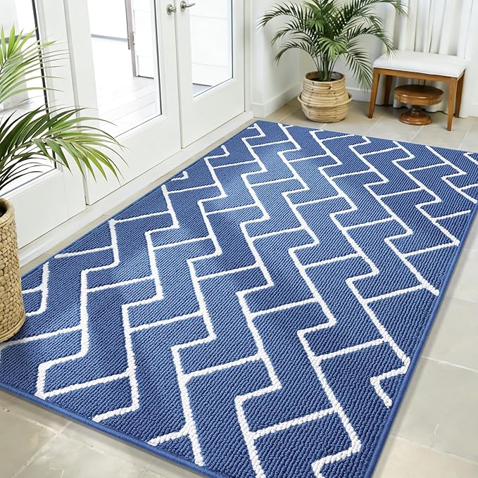 OLANLY Front Door Mat, Non-Slip Rubber Backing, Dirt Resistant and Absorbent, Washable, Easy to Clean Low-Profile Indoor Doormat for Back Door, Entryway, Inside Entrance, 59x35, Navy