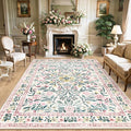 8x10 Area Rugs for Living Room: Floral Washable Rug Vintage Large Soft Boho Non-Slip Carpet Indoor Stain Resistant Low Pile Carpets for Bedroom Dining Room Farmhouse Nursery Home Office Pink Green