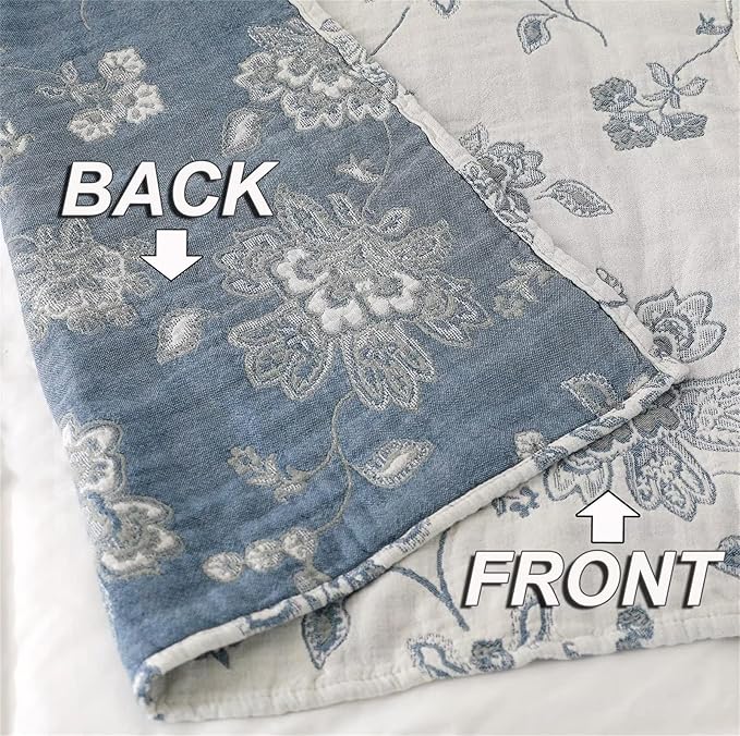 MSGKV Spring Throw Blanket 100% Cotton 60''x 80'', Versatile Woven Soft Decorative Blankets for Chair Bed Sofa Couch Bedroom Living Room