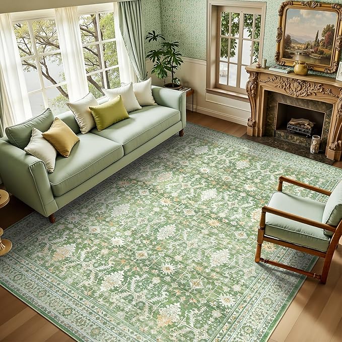 Lofus 6x9 Area Rug for Living Room,Light Green Washable Area Rugs with Non-Slip Backing,Soft Boho Carpets for Bedroom Dining Room Home Office Indoor Nursery