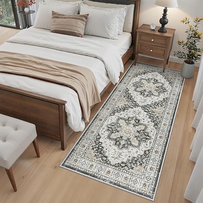 Madane Hallway Runner Rug 3x6 - Washable Kitchen Rugs Entryway Rug Runner Vintage Soft Floor Mat Non Slip Indoor Farmhouse Carpet for Bathroom Living Room Bedroom (3 X 6, Black)