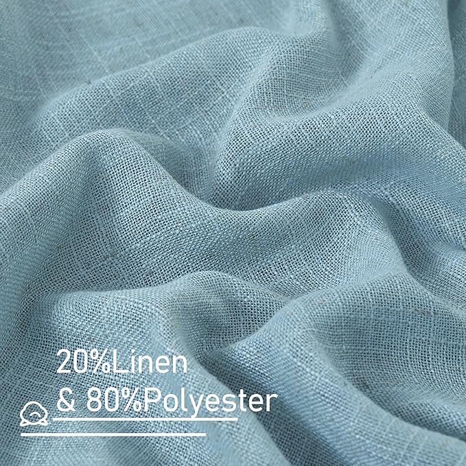 LAMIT 102 Inches Long Linen Curtains for Living Room, Back Tab and Rod Pocket Semi Sheer Curtains Light Filtering Farmhouse Drapes for Bedroom/Dining Room, Stone Blue, Set of 2, 52 x 102 Inch