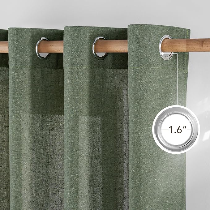 NICETOWN Forest Green Linen Curtains for Kitchen, Thick Flax Small Window Treatments Semi Sheer Privacy Assured with Light Through for Cafe/Bathroom, W55 x L84, 2 Panels