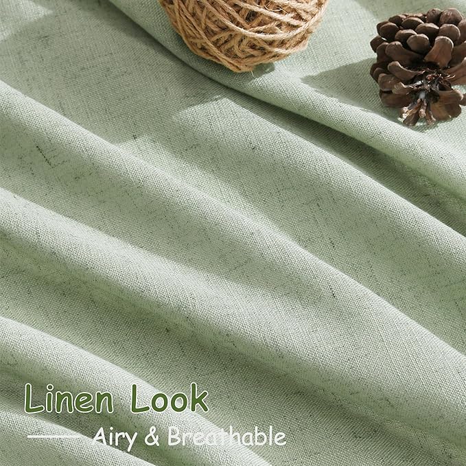 Nanspring Mist Sage Linen Curtains Semi Sheer 96 Inches Long 2 Panels Set for Living Room Back Tab Rod Pocket Light Filtering Drape for Bedroom Modern Farmhouse Coastal Decor Protect Privacy 52x96