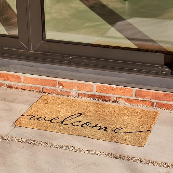 KANKUN Coco Coir Door Mat with Heavy Duty Backing, Welcome Doormat (17" x 30"), Doormat Entrance (Welcome1-1Pack)