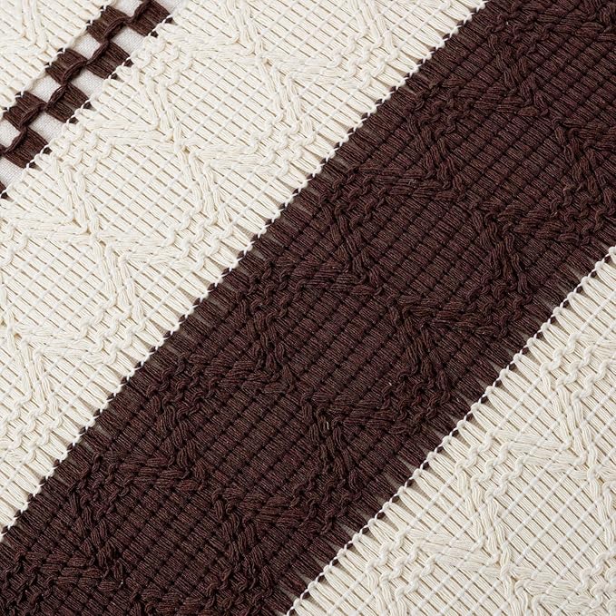 Fancy Homi Set of 1 Boho Brown Decorative Throw Pillow Cover 18x18 Inch for Couch Bed Sofa, Aesthetic Modern Organic Farmhouse Home Decor, Soft Cotton Cute Accent Macrame Woven Cushion Case