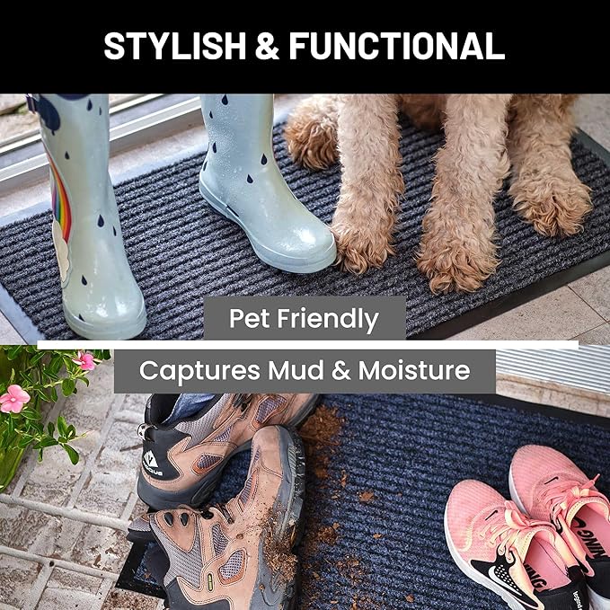 Sierra Concepts Front Door Mat Large Welcome Floor Mats - Entryway Indoor Outdoor Entrance Doormat, Patio, Porch, Muddy Dog Shoe, Inside Outside Low Profile 36x24in, 2-Pack Blue