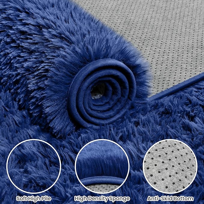 8x10 Area Rugs for Living Room Rug: Soft Fluffy Shag Navy Blue Rugs for Bedroom, Non-Slip Large Fuzzy Plush Rug Indoor Floor Carpet for Nursery Kids Boys Girls Room, Dorms, Playroom, Modern Home Decor