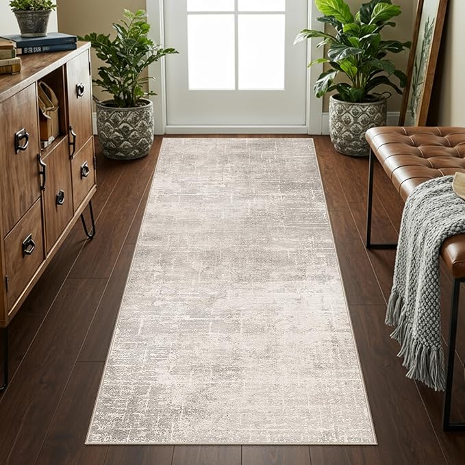 Washable 2x6 Thin Runner Rug: Abstract Soft Entryway Doormat Water-Resistan Hallway Bathroom Kitchen Carpet with Non-Slip Backing Modern Living Room Bedroom Decorative Carpet（2x6,Beige/Cream）
