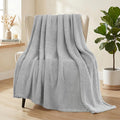 Whale Flotilla Extra Large Fuzzy Fleece Throw Blanket for Couch, 50x70 Inch Fluffy Warm Soft Jacquard Blankets for All Season, Lightweight and Cozy, Light Grey