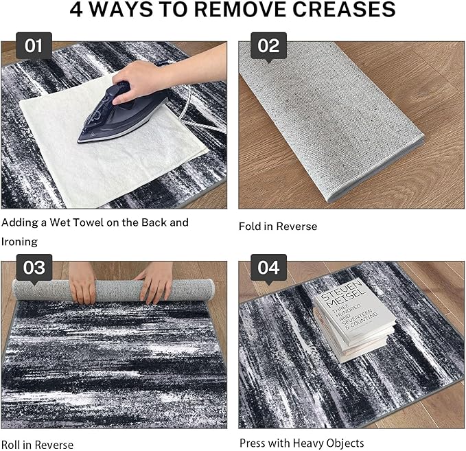 Lansny Modern Abstract Entryway Rug Indoor 2x3 Washable Rug Non-Slip Soft Small Area Rug Black Grey Kitchen Mats Thin Print Faux Wool Floor Carpet Throw Rugs for Entrance Bedroom