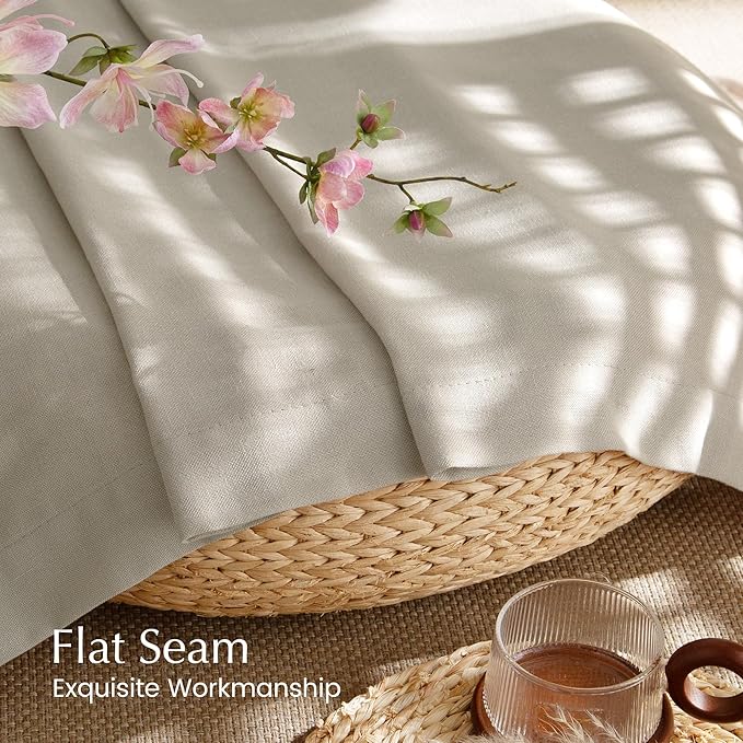 NICETOWN Cocoa Cream Linen Curtains for Kitchen, Thick Flax Small Window Treatments Semi Sheer Privacy Assured with Light Through for Cafe/Bathroom, W55 x L84, 2 Panels