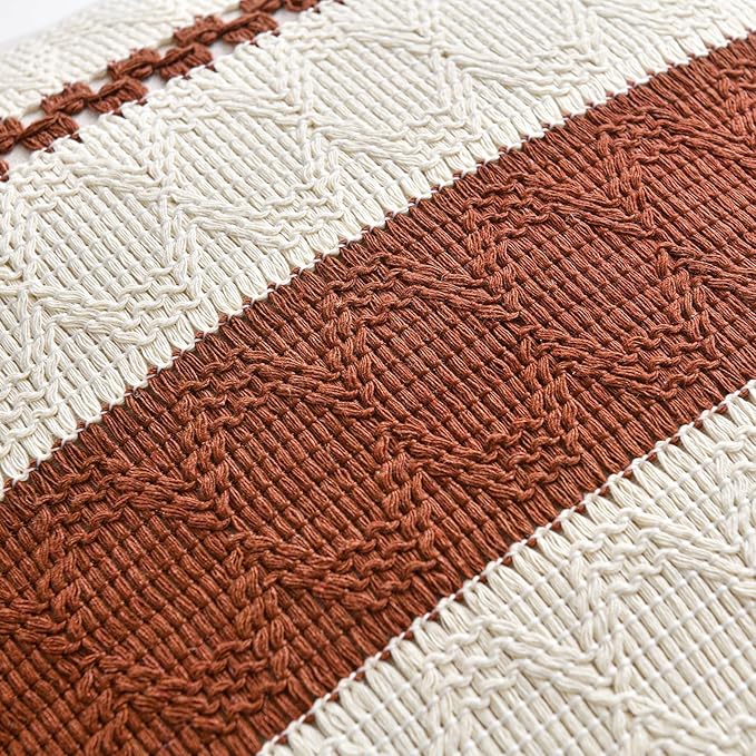 Fancy Homi Set of 1 Rust Boho Euro Decorative Throw Pillow Covers 26x26 Inch for Couch Bed Sofa, Aesthetic Modern Organic Fall Room Decor, Soft Cotton Cute Terracotta Textured Farmhouse Cushion Case