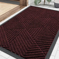 Smiry Front Door Mat Outside Entrance, Heavy Duty Sturdy Natural Rubber Doormat, Trap Dirt and Moisture, Easy Clean Low Profile Mats for Indoor Outdoor Entry, Irregular Triangle (29.5x17, Dark Red)