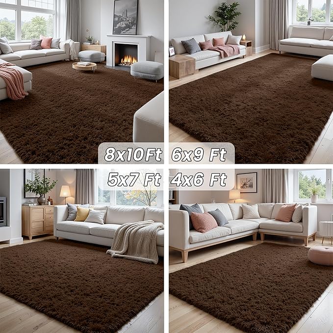 8x10 Area Rugs for Living Room Rug: Soft Fluffy Shag Brown Rugs for Bedroom, Non-Slip Large Fuzzy Plush Rug Indoor Floor Carpet for Nursery Kids Boys Girls Room, Dorms, Playroom, Modern Home Decor