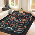 GarveeHome Washable Rug 4x6 Area Rugs for Living Room, Floral Rug for Bedroom, Soft Boho Non Slip Throw Rugs with Rubber Back, Low Pile Stain Resistant Vintage Floral Carpet for Dining Room, Black