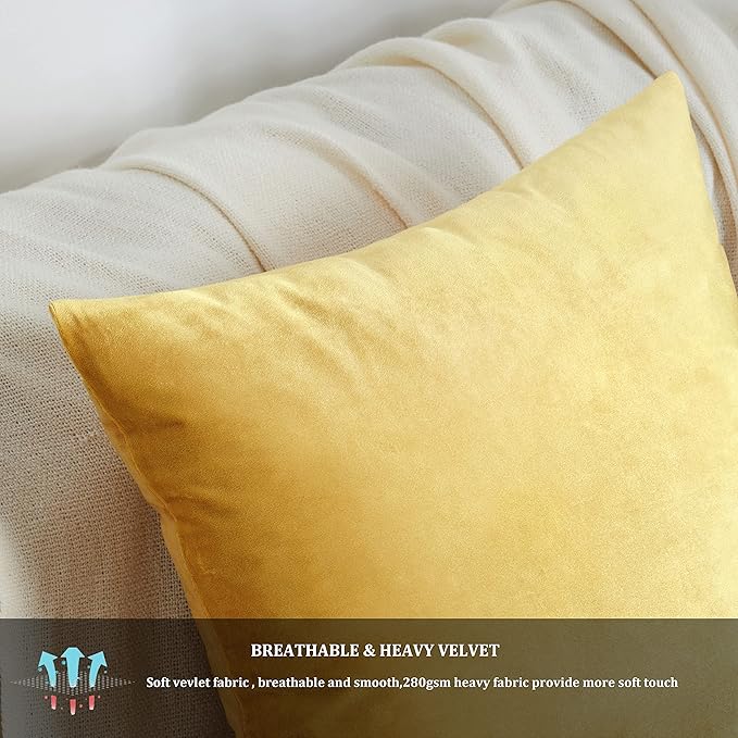 GIGIZAZA Decor Throw Couch Pillow Covers,Set of 2 Sofa Cushion Yellow Pillow Covers,Velvet Pillow Cases 24 x 24inch