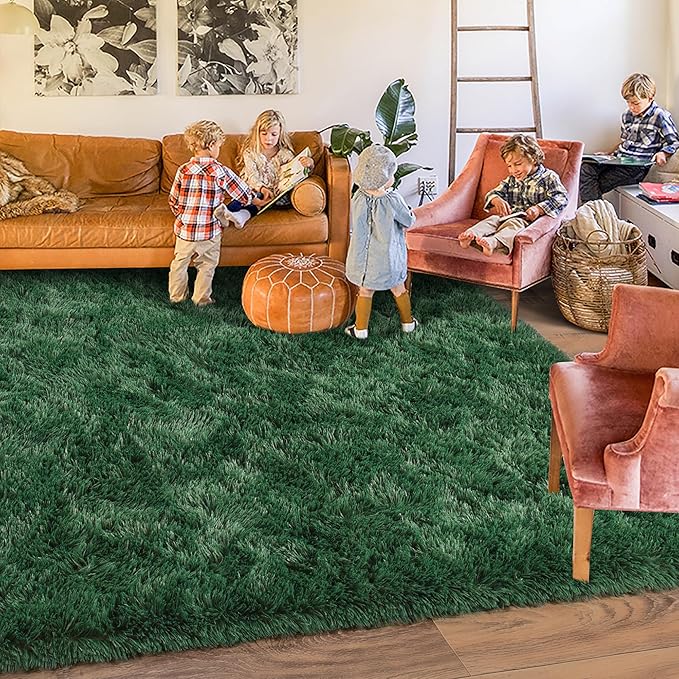 Rugs for Living Room 5x7, Soft Shaggy Modern Shag Area Rug for Bedroom, Upgrade Non-Slip Plush Fluffy Carpet for Kids Boys Girls Room Home Decor Aesthetic, Blackish Green