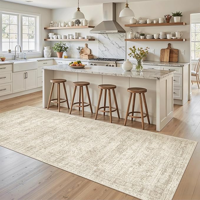 Runner Rug 3x6 Washable Non-Slip Kitchen Runner Rugs for Bathroom Laundry Room Beige Vintage Floor Carpet Runners for Hallway Entryway