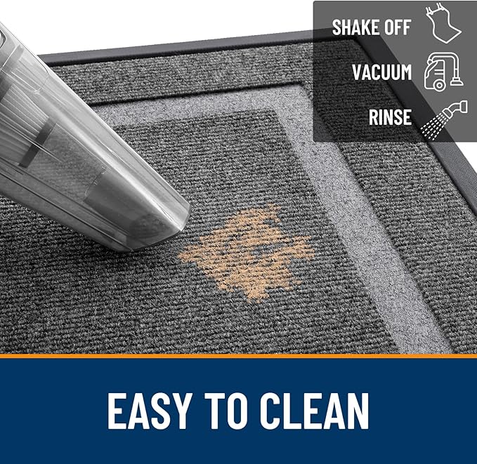 OLANLY Front Door Mat Indoor Outdoor Entrance, Waterproof All-Season, All-Weather Doormat, Sturdy Natural Rubber, Fade Resistant, Low Profile, Easy Clean Patio Porch Entryway Mat, 59x35, Dark Grey