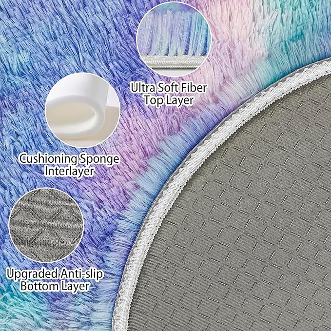 5x5 ft Tie Dye Rainbow Round Rug for Bedroom Room Fluffy Circle Rug Furry Carpet Shaggy Circular Fuzzy Washable Non-Slip Large Area Rug Soft Indoor for Living Room Cute Aesthetic Home Decor