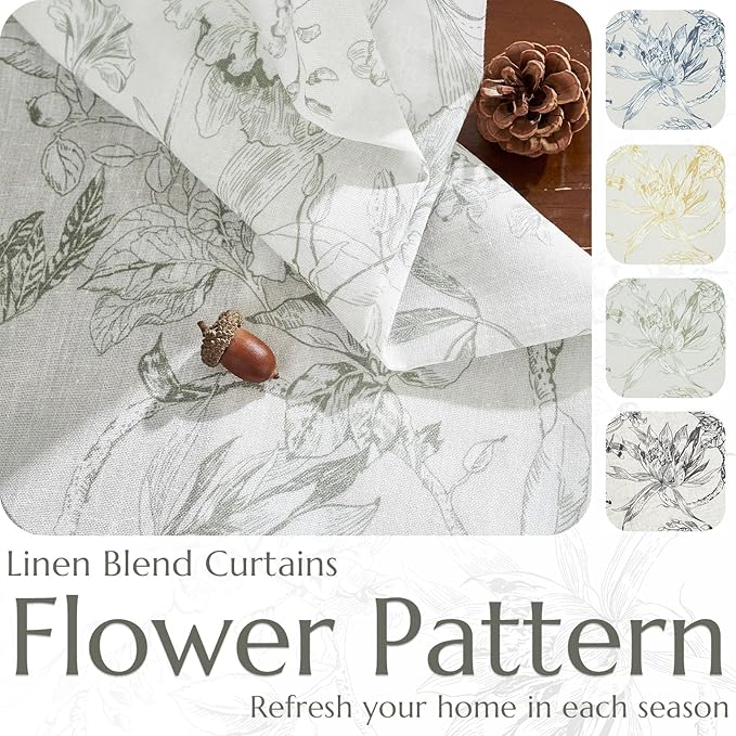 jinchan Floral Curtains 90 Inch Length Charcoal Grey Flower Linen Farmhouse Curtain for Living Room French Country Vintage Curtain Rod Pocket Curtains Set 2 Panels Gray Floral Printed