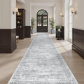 Runner Rug 2'6" x 16' Washable Non-Slip 2.5x16 ft Long Runner Rugs for Kitchen Bathroom Laundry Room Vintage Ultra Thin Runners for Hallway Entryway Grey