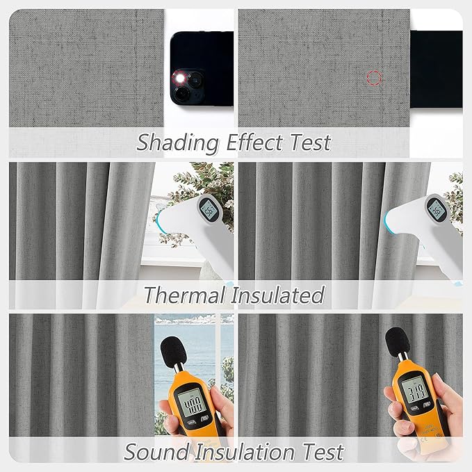 Guken 100% Blackout Linen Curtains 80 Inch Length 2 Panels Set for Living Room Bedroom Back Tab Thermal Insulated Black Out Linen Drapes Room Darkening Window Curtains,Dark Grey
