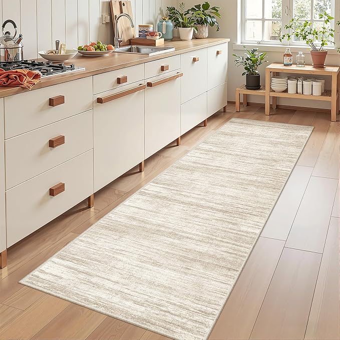 2x8 Runner Rug, Washable Runners for Hallways wirh Rubber Backing, Stain Resistant Kitchen Rug, Soft Thin Carpet Runner for Entrance, Bedroom, Living Room Indoor(2'x8', Brown/Beige)