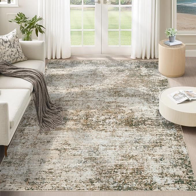 XLUEZ 5x7 Area Rugs for Living Room, Washable Modern Abstract Large Area Rug Neutral Soft Non Slip Kids Rug Stain Resistant Indoor Carpet for Bedroom Nursery Dining Room Playroom(Brown, 5'x7')