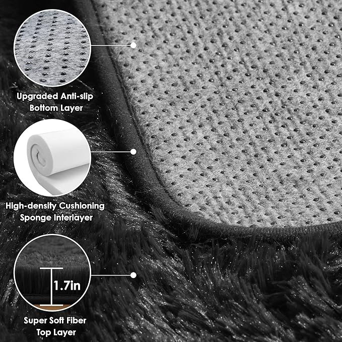 ONASAR Black 6x9 Area Rugs for Living Room Bedroom, Large Fluffy Soft Plush Floor Big Indoor Shaggy Carpet for Kids Girls Boys Teen Dorm Home Nursery Playroom Decor Aesthetic