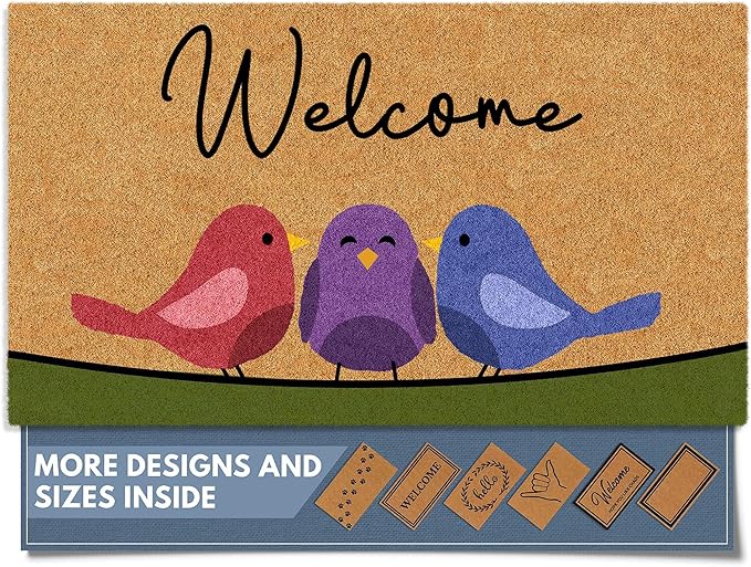 Barnyard Designs Natural Coco Coir Spring Birds Doormat - Large Cute Non-Slip Heavy Duty Backing Door Mat for Outside Entrance or Porch Entry, Brown (17x30, Spring Birds)