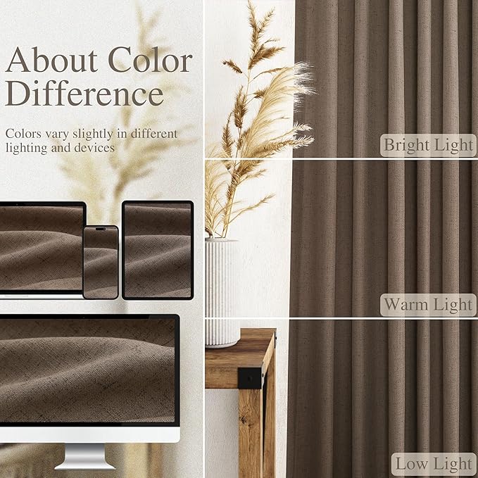 Light Brown Linen Curtains 90 Inch Length 2 Panels Set for Living Room Rod Pocket Back Tab Window Drapes Light Filtering Modern Farmhouse Curtain 90 Inches Long for Dining Room Bedroom 52x90
