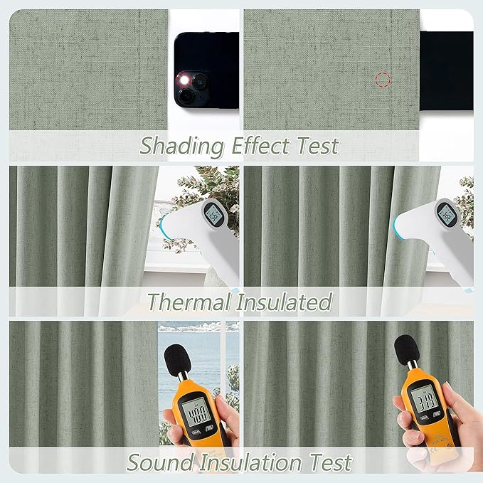 Guken 100% Blackout Curtains 96 Inch Length 2 Panels Set for Living Room Bedroom Back Tab Thermal Insulated Black Out Linen Drapes Room Darkening Window Curtains 96 Inches Long,Desert Sage