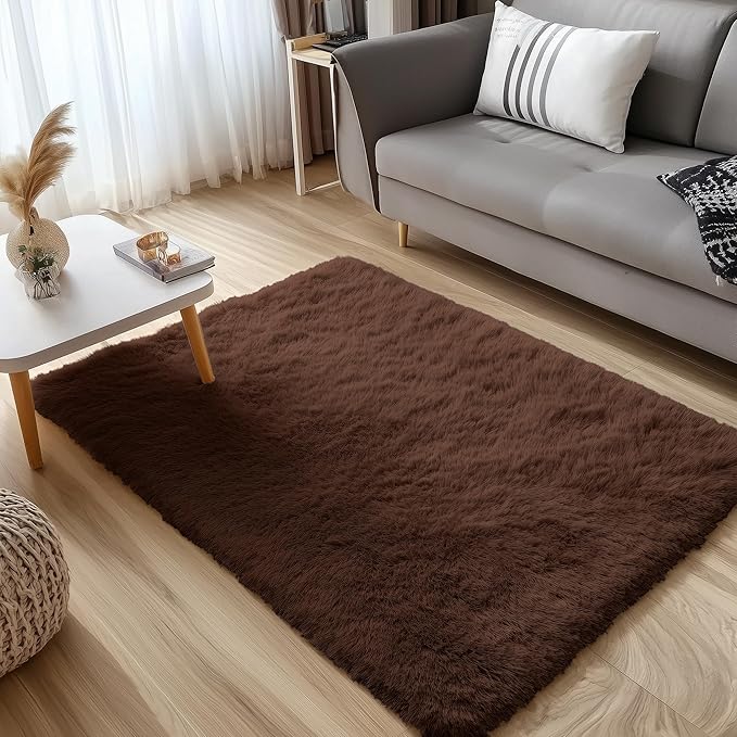 OLANLY 3x4 Machine Washable Accent Rug, Soft Fluffy Shaggy Area Rug for Bedroom, Living Room, Indoor Floor Carpet for Kids, Nursery, Home Decor, Coffee