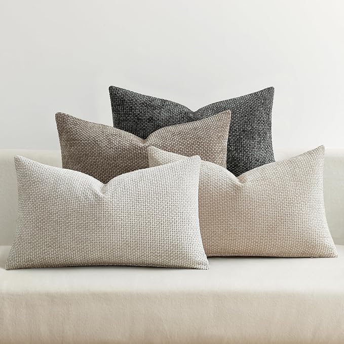 MIULEE Pack of 4 Couch Throw Pillow Covers 12x20 Inch Neutral Soft Decorative Chenille Pillow Covers Farmhouse Boho Accent Cushion Covers for Mid Century Modern Spring Decor Sofa Bedroom Living Room